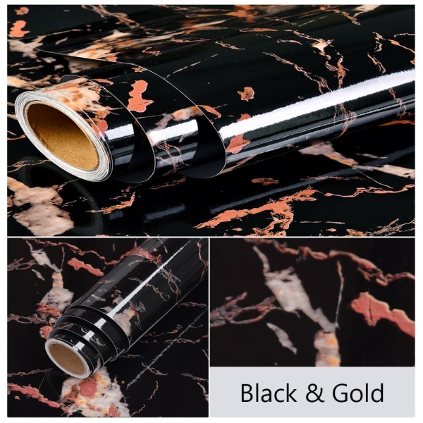 Marble Wallpaper Desktop Sticker Möbelrenovering Black&Gold 40cm x 5m