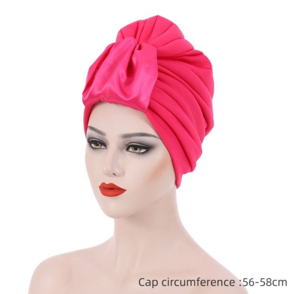 Plisserad Turban Dam Kemo Cap ROSE RÖD rose red