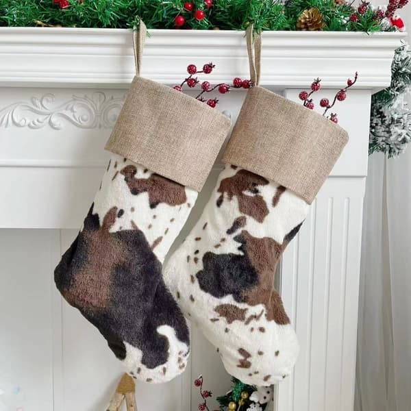 Cow Print Julstrumpor Xmas Presentpåse 4 4 4