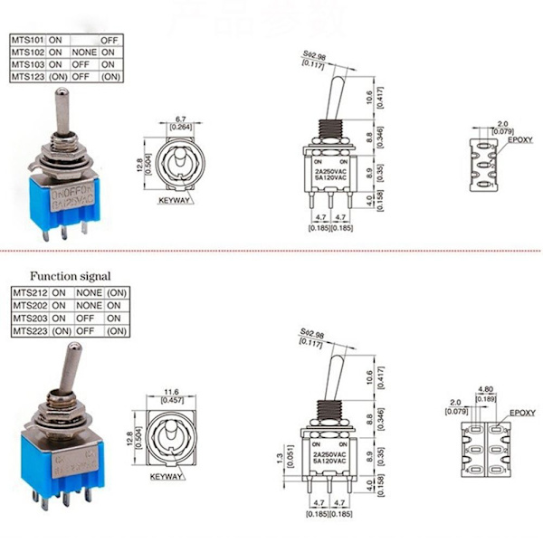 10st/lot Power Strömbrytare MTS-102 PÅ-PÅ MTS-102 ON-ON