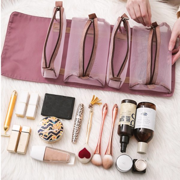 Vikbar sminkväska Mesh Pouch ROSA Pink