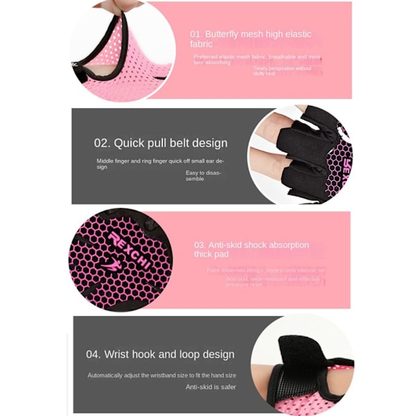 Halvfingerhandsker Yogahandsker PINK L pink L