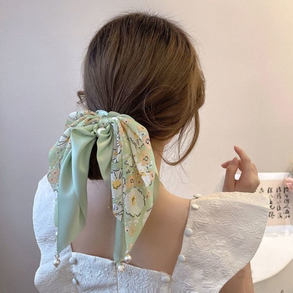 2 STK Floral Bowknot Scrunchies Silkeskjerf Hårbånd APRIKOS Apricot