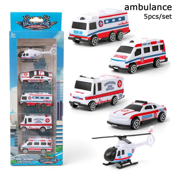 5 stk/sæt Mini inertial billegetøjsbil model 5 stk/sæt AMBULANCE 5pcs/set ambulance