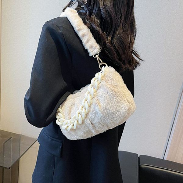 Plys skuldertasker Fluffy Håndtaske HVID white