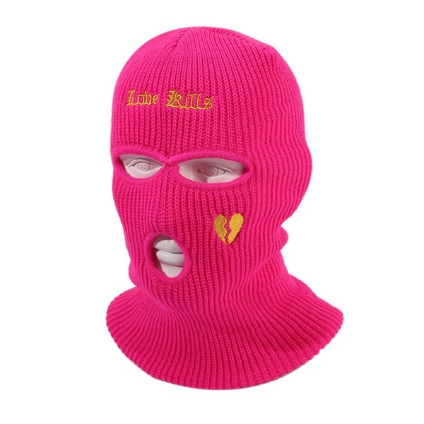 Ull stickad mössa skidmask ROSE RED Rose Red