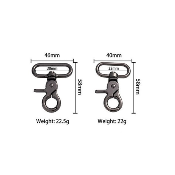 2stk Metal Snap Hook Trekkspenner SORT 38MM Black 38mm