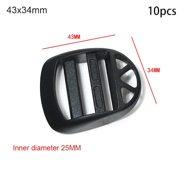 10 stk Webbing stroppspenne Justerbar skyvefeste 43X34MM 43x34mm