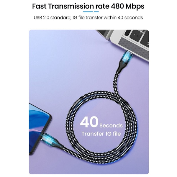 USB-C til Type C-kabel Datalinje MIDDLE BEND 3M MIDDELBØJ 3M Middle Bend 3m