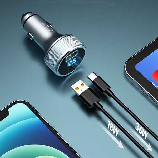 Biloplader Stik Hurtigoplader USB OG TYPE C USB OG TYPE C