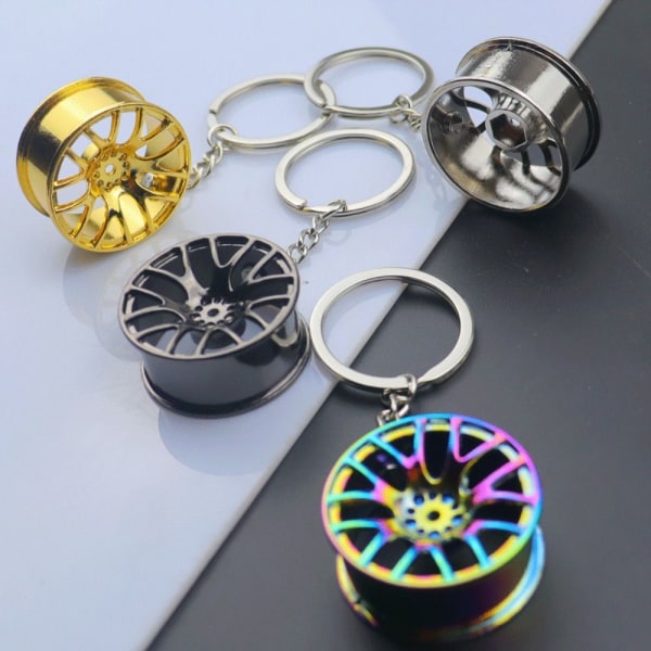 Wheel Tire Style Keychain Wheel Hub Nyckelring VIT White