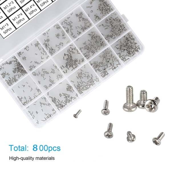 800st Små Skruvar Sortiment Kit Små skruvar Micro Screws Set