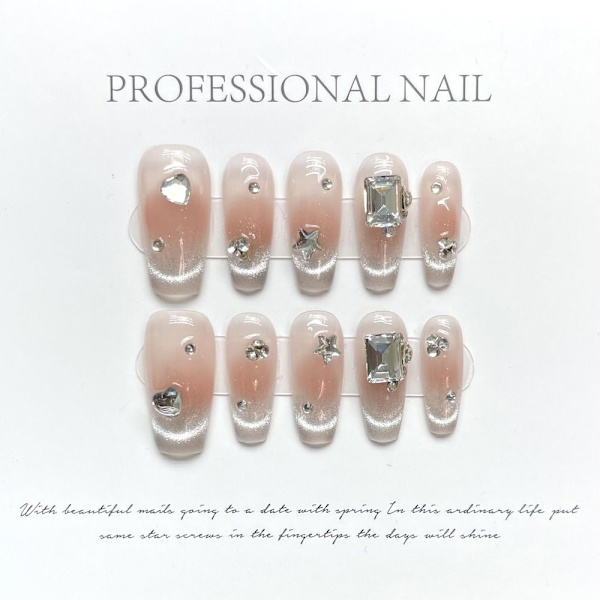 Pure Manual False Nail Smiling Cat Eyes Handgjorda naglar SSHORT SSHORT