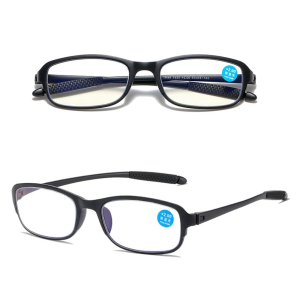 Anti-Blue Light Läsglasögon Fyrkantiga glasögon SVART Black Strength 100