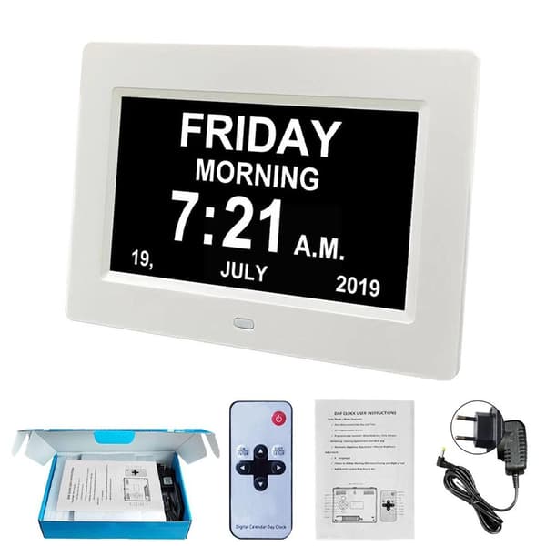 7 tums digital kalenderväckarklocka VIT EU-PLUGG VIT EU-PLUGG White EU plug