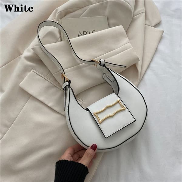 Mode Kvinder Monn Shape Simpel Solid Metal Spænde Skuldertaske white