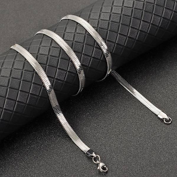 18"/20" platt ormkedja fiskbenshalsband Silver 2.0mm-60CM