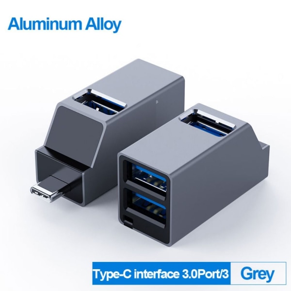 USB keskitin Type-C -jakaja TYYPPI-C HUB HARMAA TYYPPI-C HUB HARMAA Type-C HUB Grey