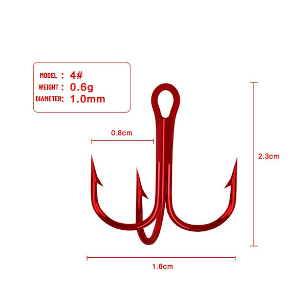 50 stk røde fiskekroge højkulstofstål 4 4 4
