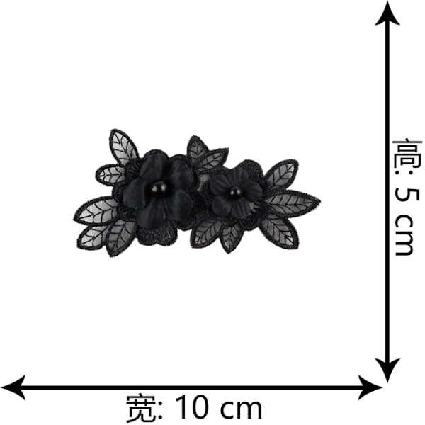 12 stk Blomsterblondebroderede patches Sort 3D-blomster Sy på