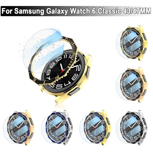 Veske+ Bezel Ring + Skjermbeskytter i herdet glass SVART&GULL Black&Gold 47MM