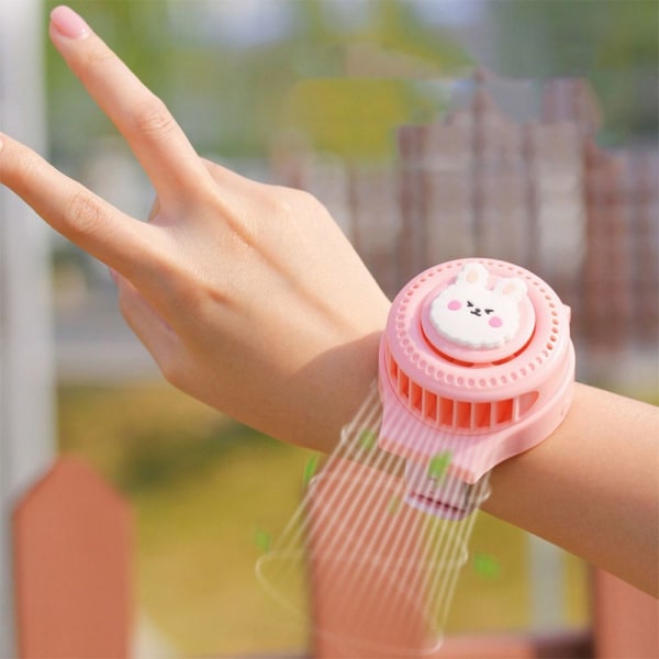 Cartoon Rabbit Watch Fan Køleventilator PINK C C Pink C-C