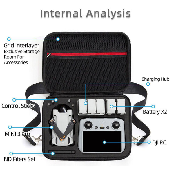 For DJI Mini 3 Pro Hard Shell Storage Case Drone Storage Bag black