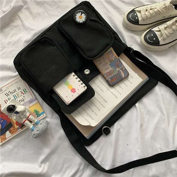 Shopper Totes Väskor Canvas Messenger Väska SVART Black