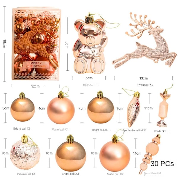 30stk juletræspynt julekugledekor ROSEGULD rose gold