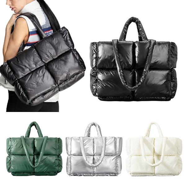 Stor puffer mulepose Quiltet puffer håndtaske SORT Black