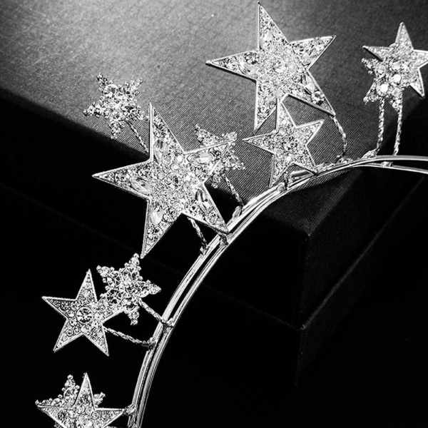Crystal Star-hårbånd Brudekrone Rhinestone-hårbøyle Silver