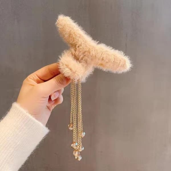 2 stk Bowknot Hair Claw Pearl Tassel Hårnåle KAFFE E E Coffee E-E