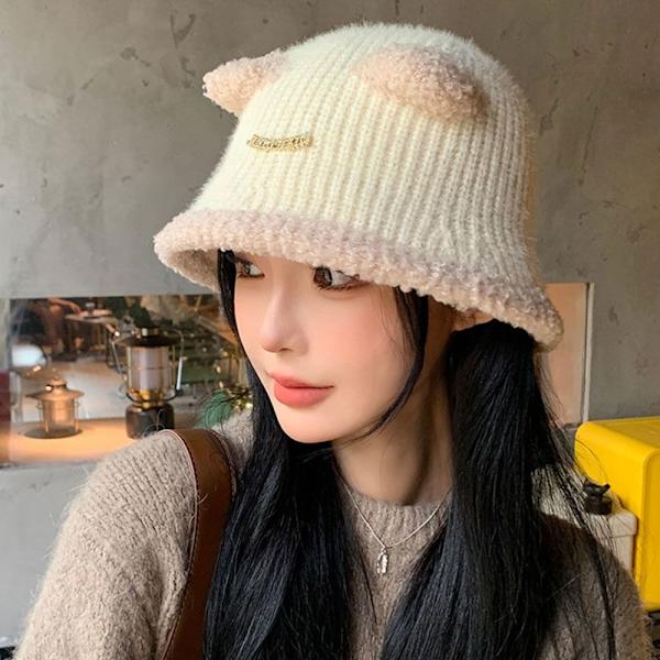 Faux Fur Beanies Hat Strikket Hue BEIGE beige