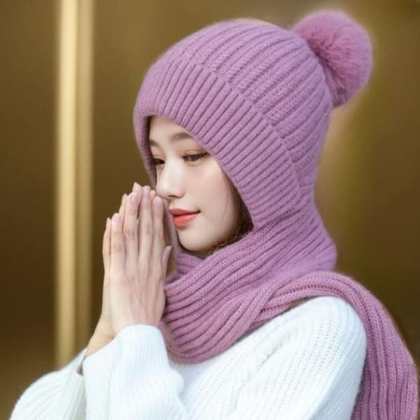 Fleece Varm Stickad Mössa Halsduk Set GRÅ grey