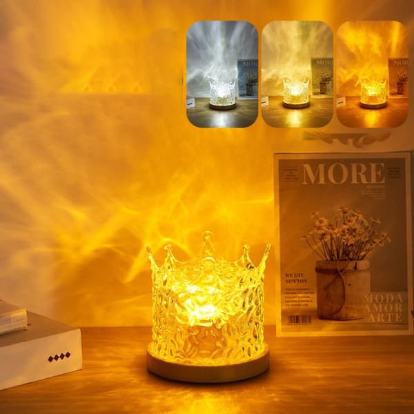 Crown Crystal Lamp Water Ripple Projector Night Light Touch