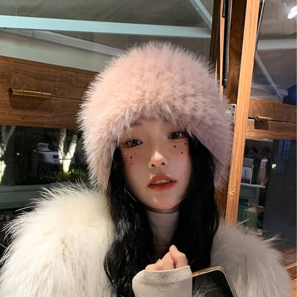 Faux Fur Beanies Hat Plys Liner Cap HVID white