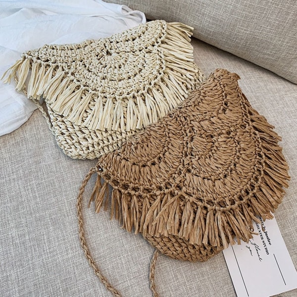 Sommar Halmväskor Tassel Strandväskor BEIGE&BEIGE beige&beige