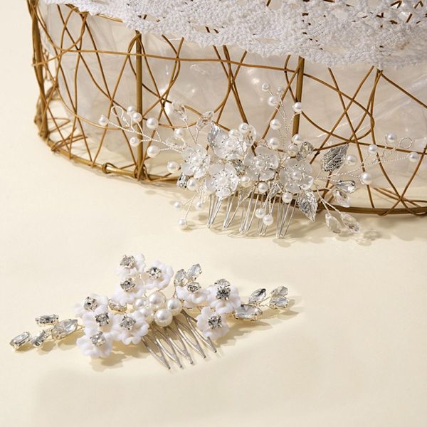 Blomsterperle-hårkam Krystallrhinestone-hårnåler 2 2 2