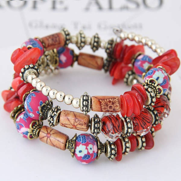 Bohemian Armband Multilayer Armband RÖTT Red