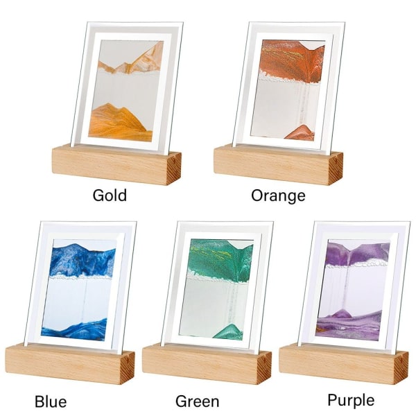 3D Moving Sand Art Bordlampe Quicksand Painting Night Light Purple