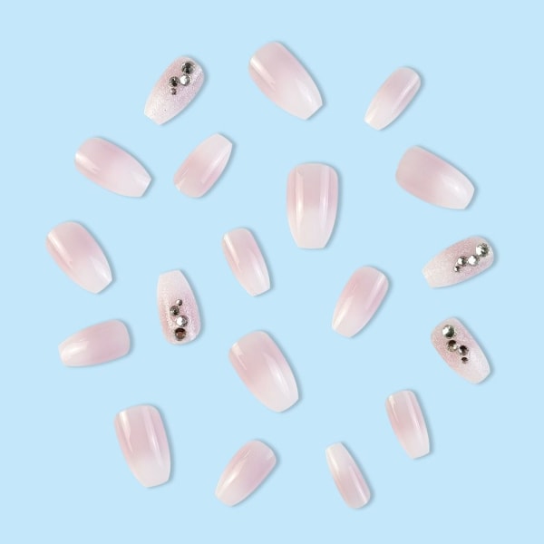 Fake Nails Long French Rhinestone