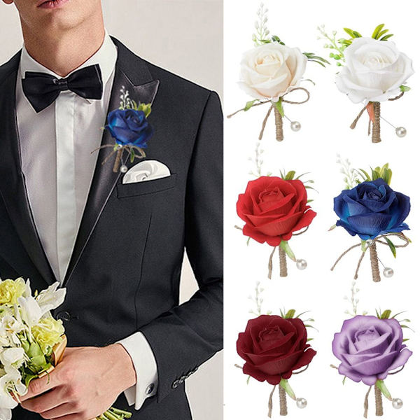 2kpl Artificial Rose Boutonniere Groom Flower PUNAINEN red