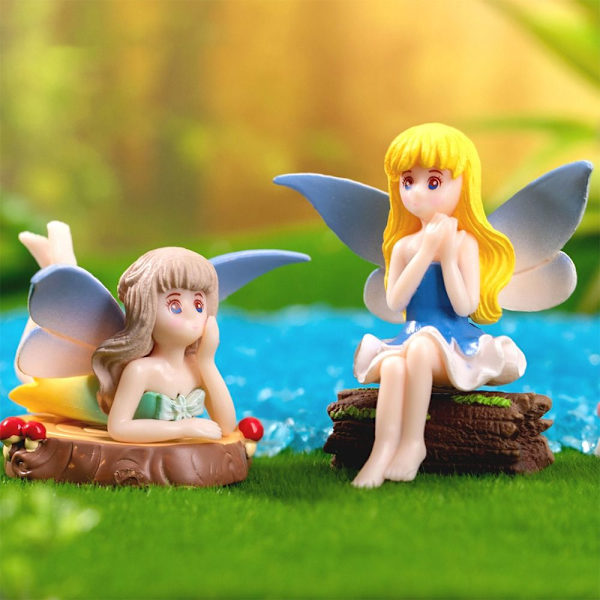 Flower Fairy Desktop Dekorasjoner Angel Flower Fairy Doll Model Blue