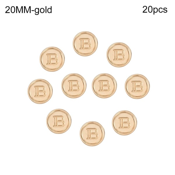 20st Metall Bokstav B-knappar Skjortknappar GULD 20MM20ST 20ST gold 20MM20pcs-20pcs