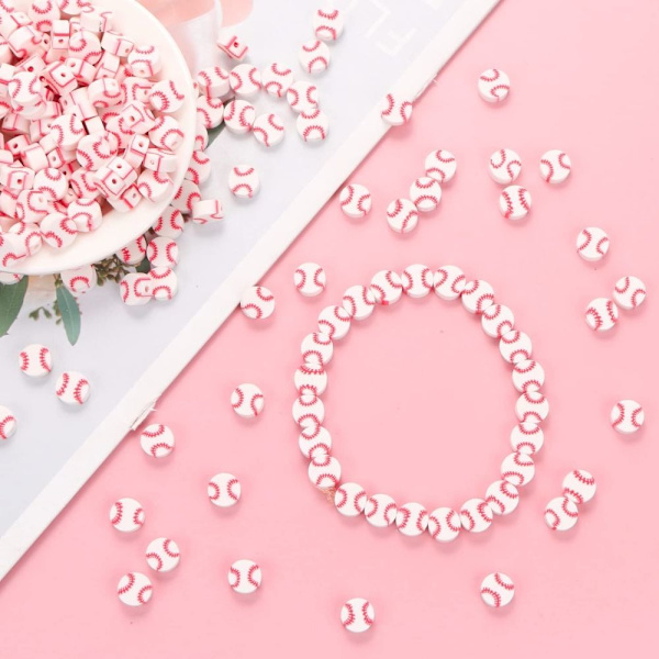 200st Baseball Beads Sport Ball Beads Clay Bead
