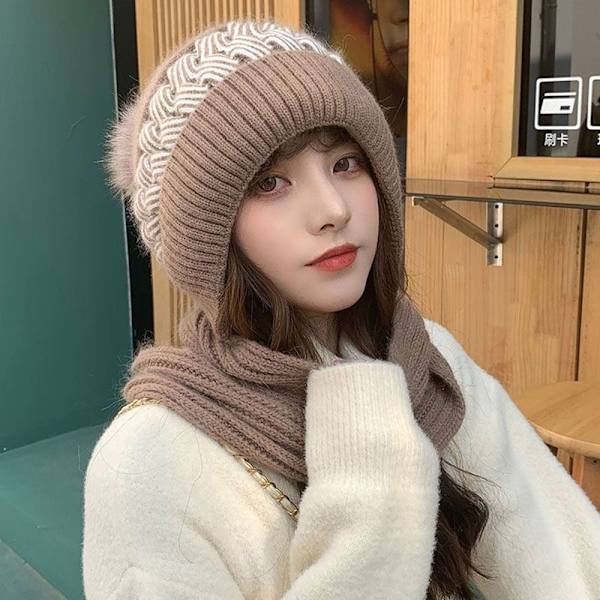 Integreret Cap Tørklæde Beanie Hat Tørklæde SORT Black