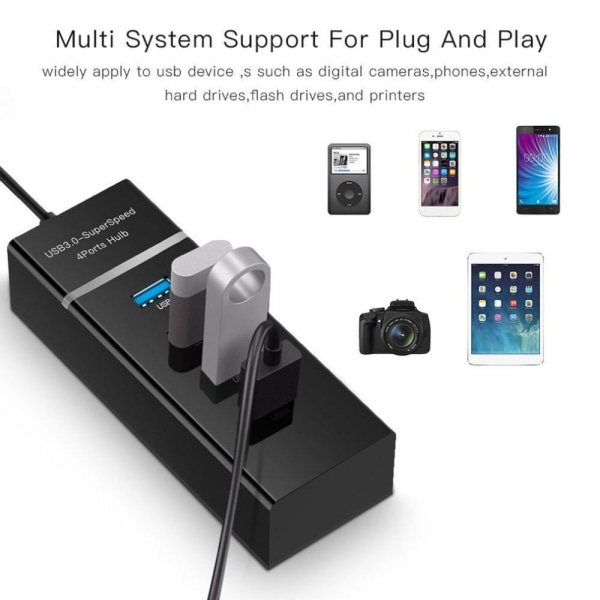 USB 3.0 Hub Expander 4 Ports Splitter Black