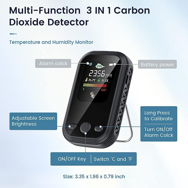 Mini CO2-detektor CO2-mätare Luftkvalitetsmonitor