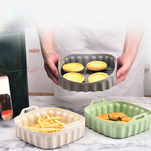 Firkantet Silikone Gryde Til Air Fryer Bagekurv SORT 19CM 19CM black 19CM-19CM