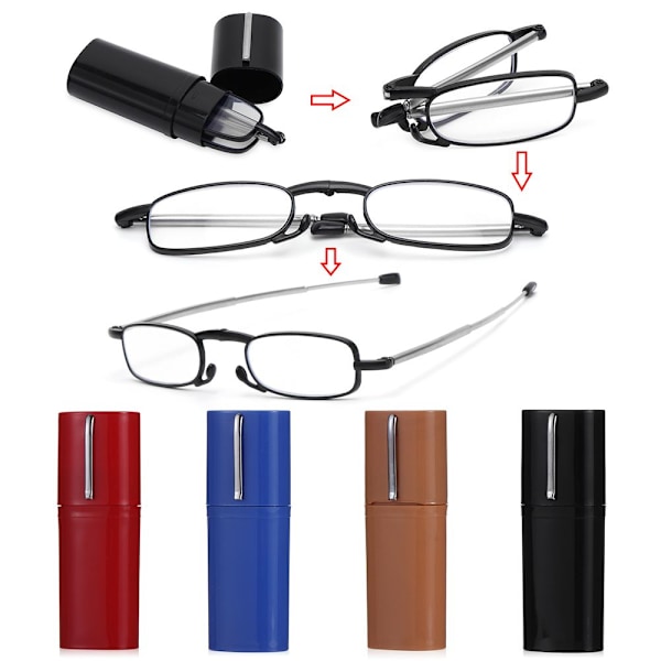 Foldbare Læsebriller med Røræske SORT STYRKE 4.0X black Strength 4.0x